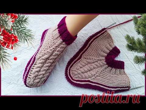 ШИКАРНЫЕ СЛЕДКИ - НОСКИ спицами - подробный МК,  на ДВУХ спицах. ДОСТУПНО для НАЧИНАЮЩИХ!