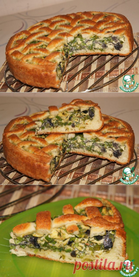 Пирог из творожного теста с зеленым луком, грибами и яйцами - кулинарный рецепт