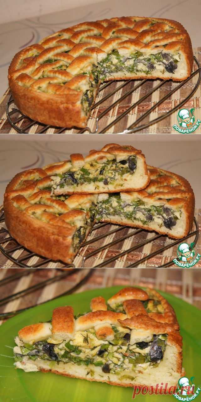 Пирог из творожного теста с зеленым луком, грибами и яйцами - кулинарный рецепт