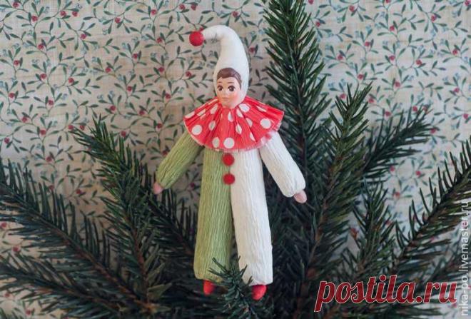 Ёлочная игрушка «Циркач» по мотивам старых игрушек из ваты и креповой бумаги - Ярмарка Мастеров - ручная работа, handmade