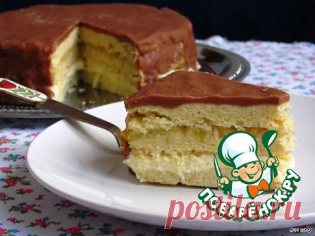 Песочный торт со сгущенкой, фруктами и шоколадно-карамельной глазурью. Автор: dolphy