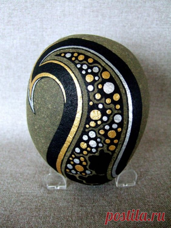 3 D Art Object, Unique Hand Painted Rock, Signed Numbered, Home or Office Decor, Galaxy Stars Design, Gold Silver Black, Gift for Him or Her