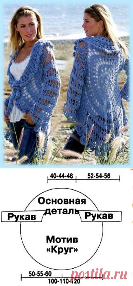 Жакет связанный по кругу. Вязание крючком - Схемы вязания жакетов - Схемы для вязания - Уроки вязания крючком - Вязание крючком, мотивы, схемы для вязания крючком