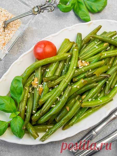 Рецепт запеченной зеленой фасоли с чесноком на Вкусном Блоге