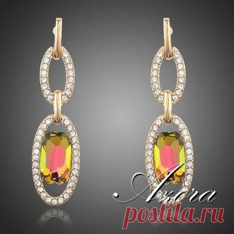 Азора 18 К настоящее позолоченные два круг , связанные Stellux австрийский хрусталь падение серьги TE0163 купить в магазине AZORA JEWELRY  на AliExpress