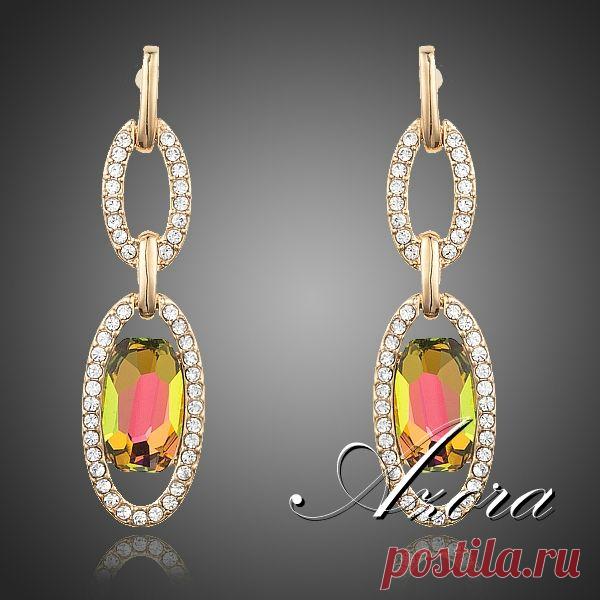 Азора 18 К настоящее позолоченные два круг , связанные Stellux австрийский хрусталь падение серьги TE0163 купить в магазине AZORA JEWELRY  на AliExpress