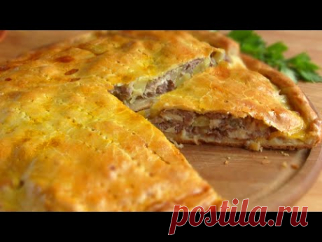 Пирог мясной с картошкой (фарш мясной + куриная грудка из теста СММ)