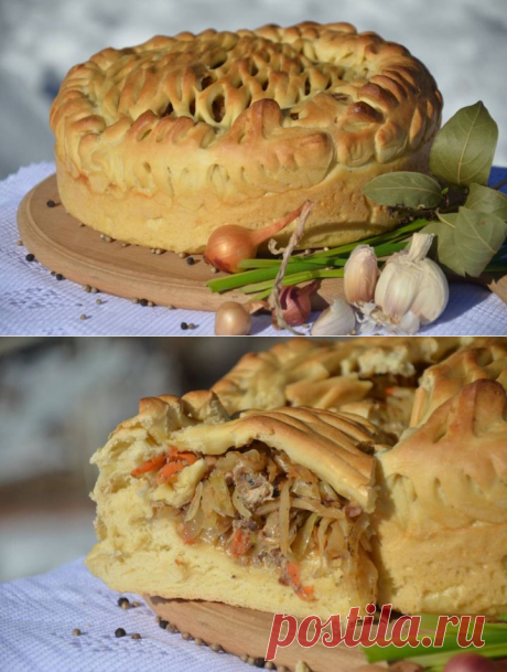 Пирог с капустой и сайрой.
