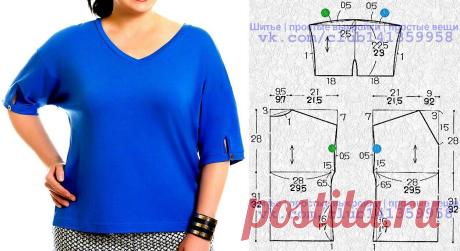 Блузка с V-образной горловиной и спущенной линией плеча. Выкройка на размеры 50 и 52/54 (рос.).
#простыевыкройки #простыевещи #шитье #блузка #блуза #дляполных #выкройка