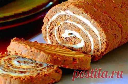 Печеночный рулет с сырной начинкой