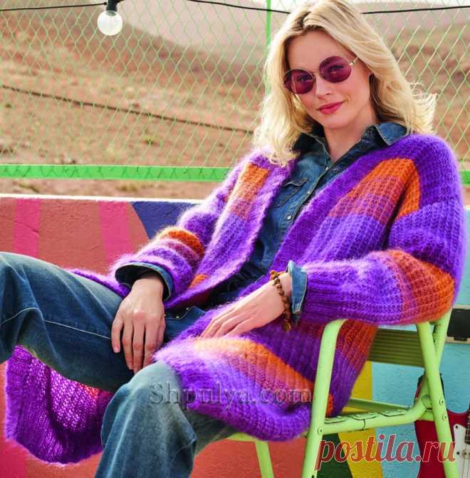 Вязаный кардиган с переходами цвета — Shpulya.com - схемы с описанием для вязания спицами и крючком