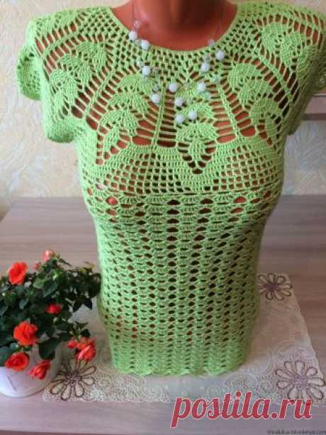 Кофточка с ажурной кокеткой Кофточка с ажурной кокеткой крючком. Схема летней кофточки крючком