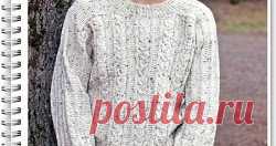 Мужской пуловер спицами с плечевой планкой