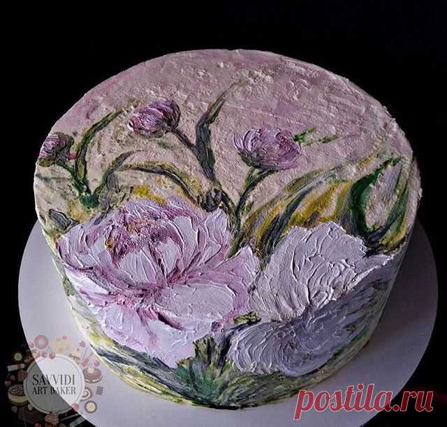 Painted buttercream flower cake