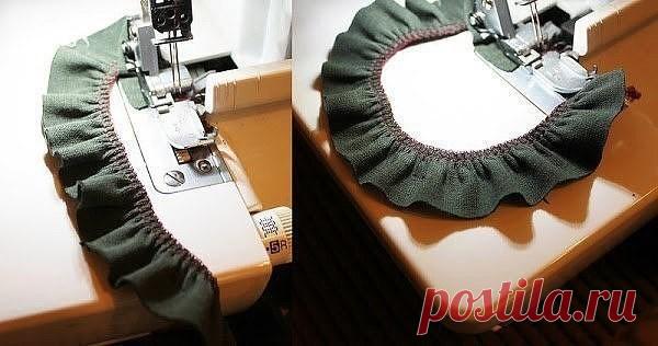 Рюши на оверлоке Рюши на оверлокеРегулировать степень сборки можно путем уменьшения дифференциала, уменьшения длины стежка и уменьшая или увеличивая натяжение игольных нитей, главным образом правой. При одних и тех же настройках на разных тканях коэффициент сборки разный. Чтобы распустить сборку,...