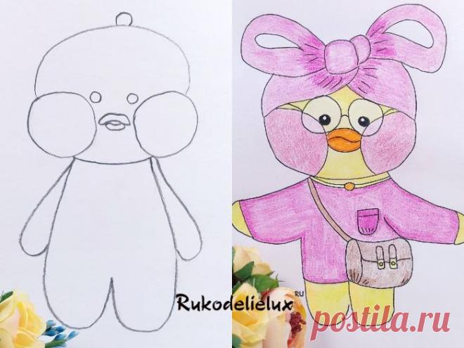 Как нарисовать Лалафанфан: рисунок утки в одежде карандашами (простым, цветными) и раскраска на бумаге — легкий мастер-класс поэтапно