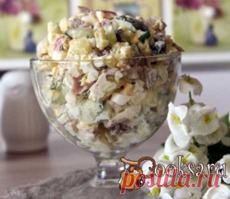 Праздничный мясной салат &quot;Трио&quot; фото рецепт приготовления