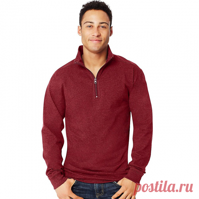 Hanes Men`s X-Temp 1/4 Zip Long-Sleeve T-Shirt, O5944, L, Chili Pepper Heather | Amazon.com