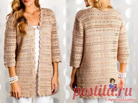 Кардиган крючком Шик. ИСТОЧНИК - https://magicloop.ru/ Вязаные шишечки крючком чередуются с филейным вязанием крючком, что создает полосатый рисунок.