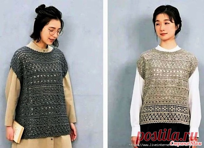 Длинная ажурная безрукавка (два цвета). Крючок. https://www.liveinternet.ru/