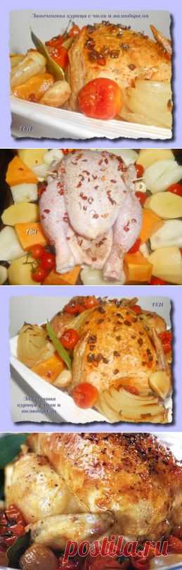 Запеченная курица с чили и помидорами |