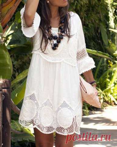 Fashionable Scoop Neck 3/4 Sleeve Lace Splicing Dress For Women Lace Dresses | RoseGal.com