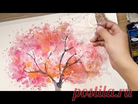 Как рисовать акварелью, используя кулинарную бумагу и пленку