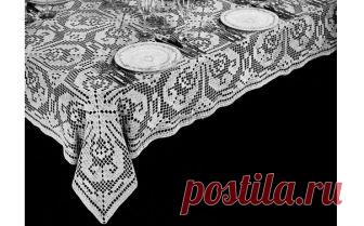 Вязаная скатерть из филейных квадратов Вязаная скатерть из филейных квадратов. Схема