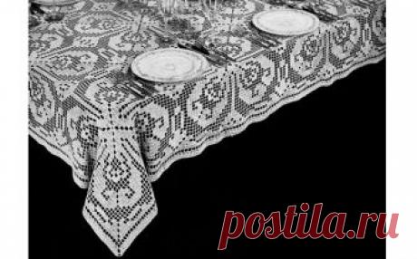 Вязаная скатерть из филейных квадратов Вязаная скатерть из филейных квадратов. Схема