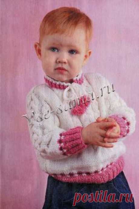 Пуловер с косами на малыша 2-3 лет - Пуловеры, джемпера для малышей спицами