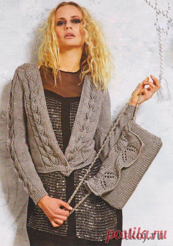 Вязаный жакет и сумочка