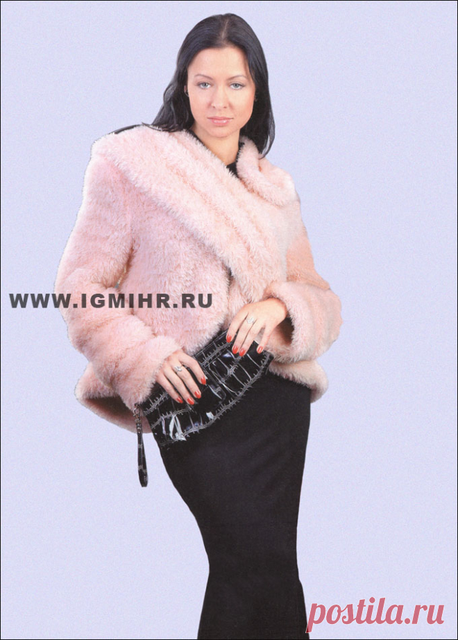 Элегантная розовая шубка. Спицы