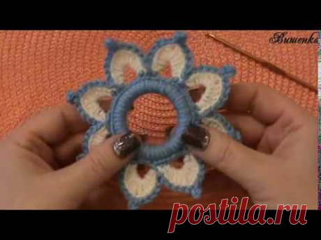 Вязание крючком цветка на шторном кольце ПОДСНЕЖНИК