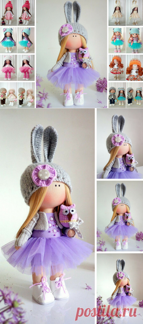 Bunny Cloth Doll Purple Nursery Doll Love Winter Doll Fabric
