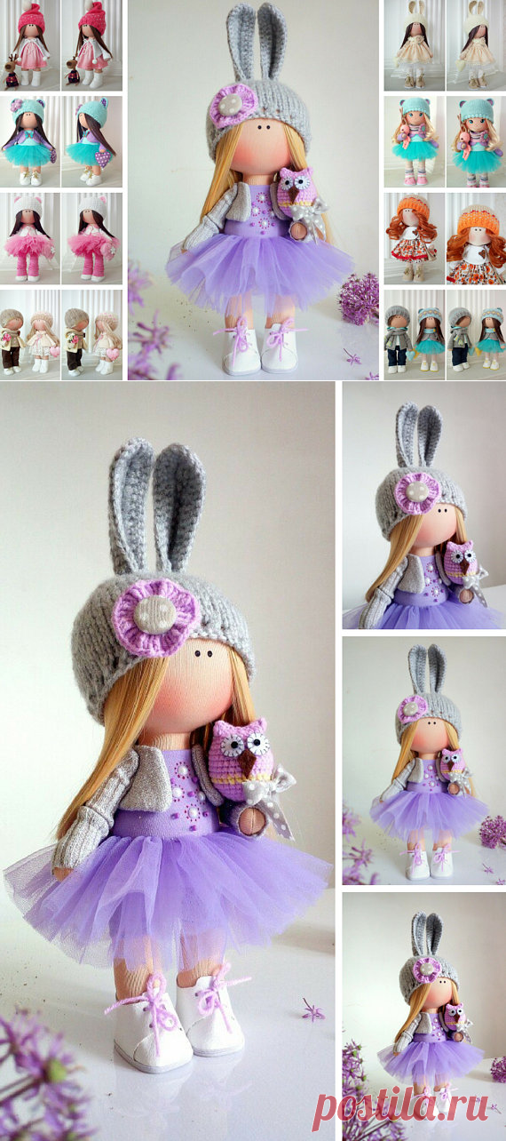 Bunny Cloth Doll Purple Nursery Doll Love Winter Doll Fabric