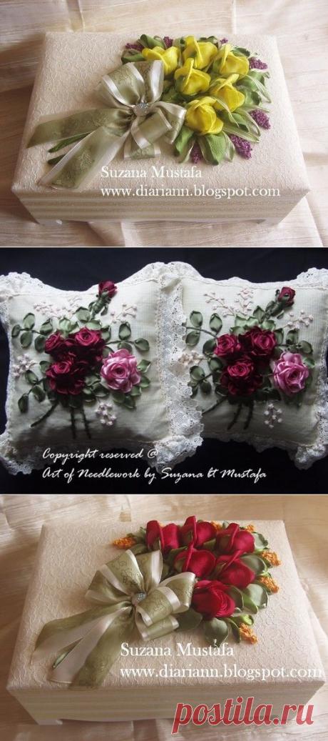 Роскошные объемные розы из атласных лент