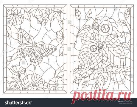 Стоковая векторная графика «Set Contour Illustrations Stainedglass Windows Butterfly» (без лицензионных платежей), 1202895196: Shutterstock