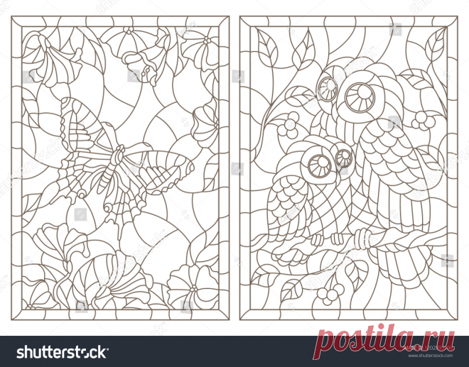 Стоковая векторная графика «Set Contour Illustrations Stainedglass Windows Butterfly» (без лицензионных платежей), 1202895196: Shutterstock