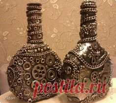 Декор предметов Ассамбляж Стимпанк  Хлам-декор  Бутылки стеклянные фото 1