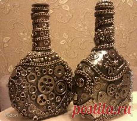 Декор предметов Ассамбляж Стимпанк  Хлам-декор  Бутылки стеклянные фото 1
