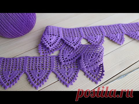 КАЙМА КРЮЧКОМ простое вязание для начинающих ЛЕНТОЧНОЕ КРУЖЕВО схема Crochet lace for Beginners