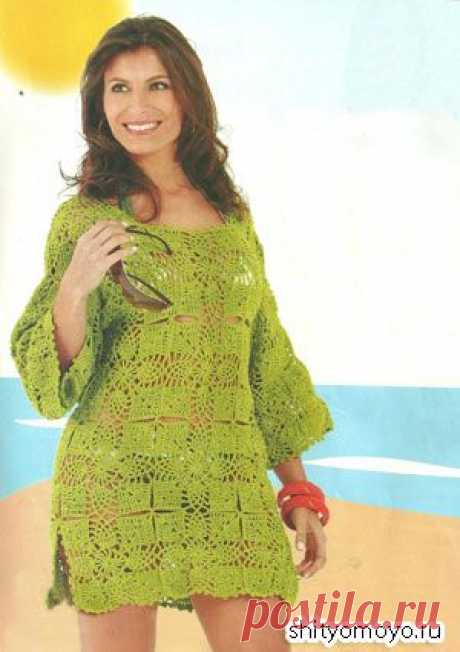 Зеленая туника, связанная крючком. Описание и схемы вязания бесплатно/Платья, туники и сарафаны/Вязание/Статьи / Шитье, вязание, рукоделие, бисероплетение