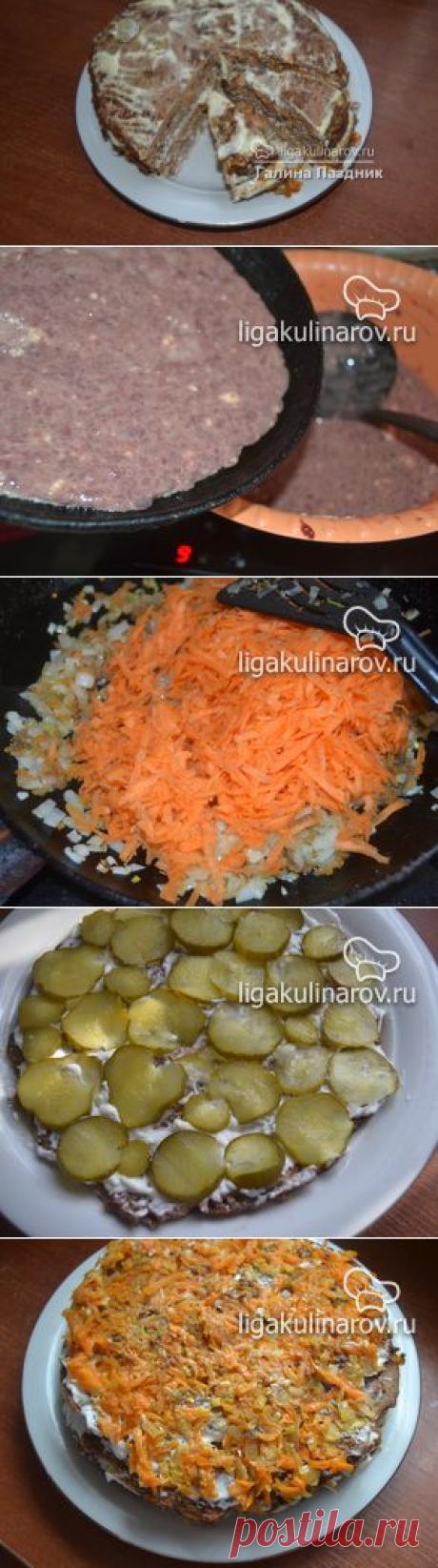 Закусочный торт из печени с оригинальной начинкой рецепт пошаговый Лиги Кулинаров. Рецепт печеночного торта.
