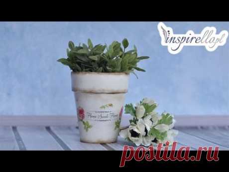 Decoupage krok po kroku - doniczka z transferem wydruku