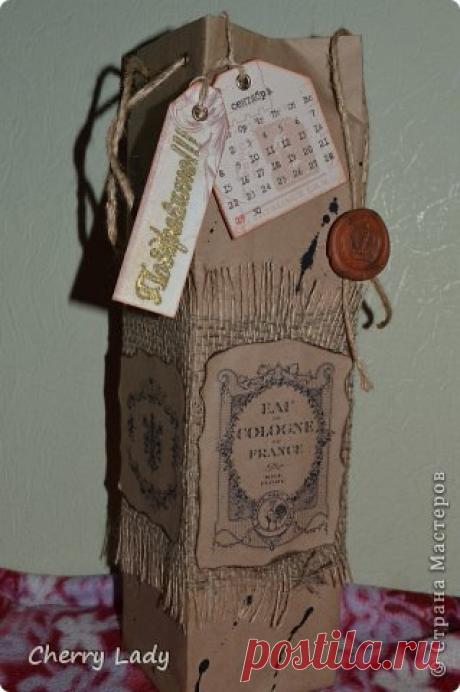 Мастер класс - Подарок для мужчины - бутылка с кирпичиками и винтажная упаковка с тегами и сургучной печатью