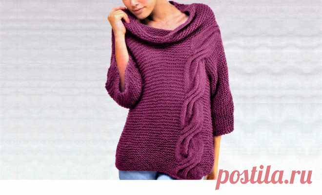 Модный пуловер простой вязкой, украшенный 