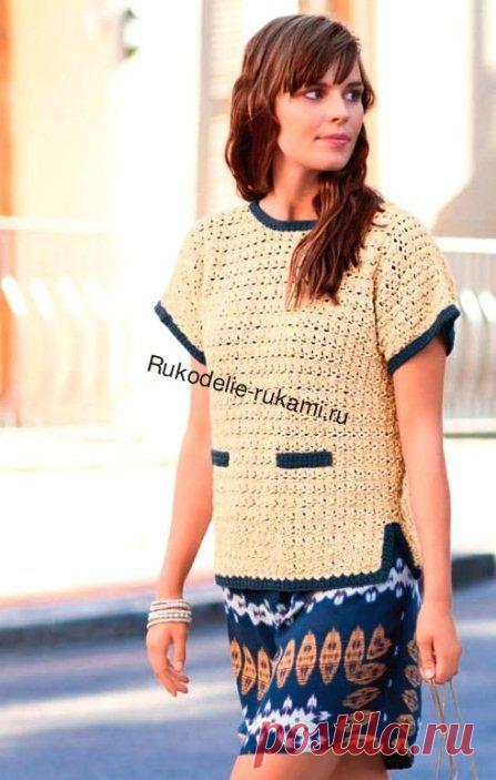 Как связать крючком Пуловер с короткими рукавами и застёжкой на спине
