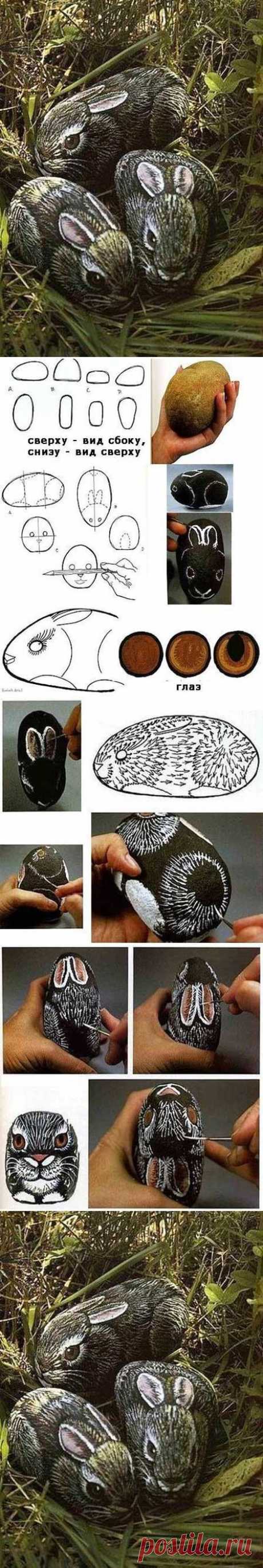 DIY Rabbit Stone Art | Buzz + Inspired