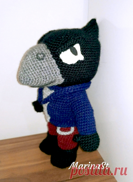 PDF Ворон крючком. FREE crochet pattern; Аmigurumi toy patterns. Амигуруми схемы и описания на русском. Вязаные игрушки и поделки своими руками #amimore - персонаж из мобильной игры Brawl Stars, ворон, легендарный боец Бравл Старс, crow.