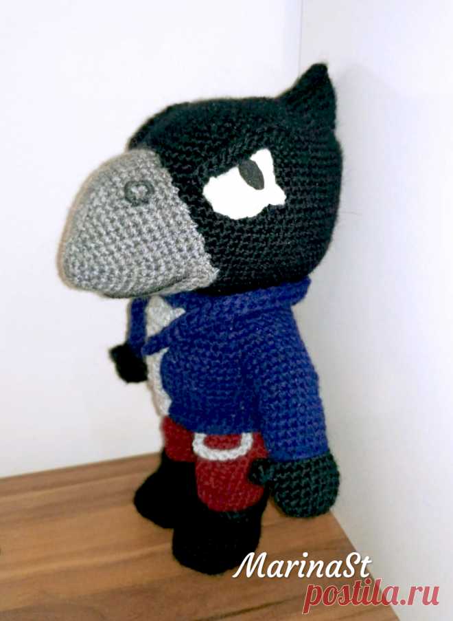 PDF Ворон крючком. FREE crochet pattern; Аmigurumi toy patterns. Амигуруми схемы и описания на русском. Вязаные игрушки и поделки своими руками #amimore - персонаж из мобильной игры Brawl Stars, ворон, легендарный боец Бравл Старс, crow.